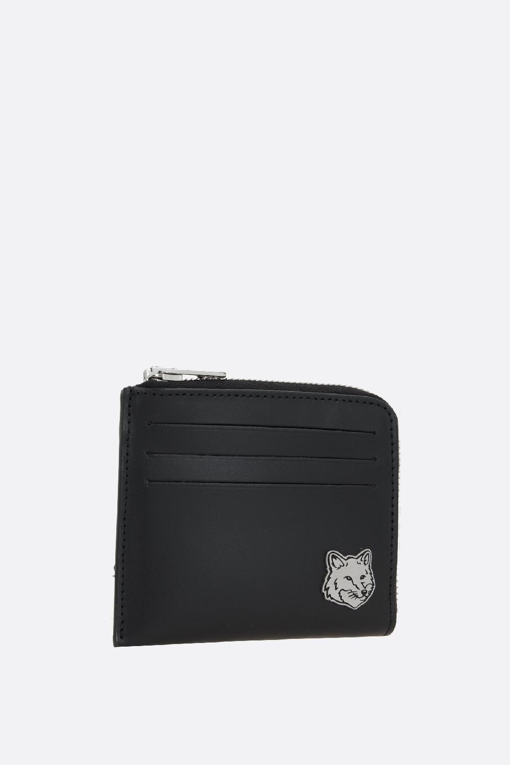 MAISON KITSUNÉ Porta Carte Con Zip Fox Head In Pelle Liscia