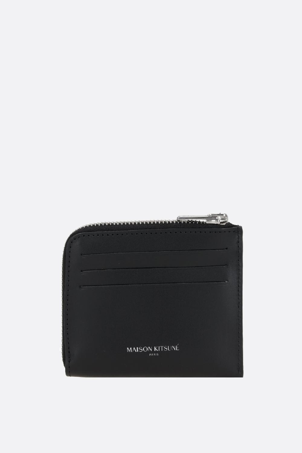 MAISON KITSUNÉ Porta Carte Con Zip Fox Head In Pelle Liscia