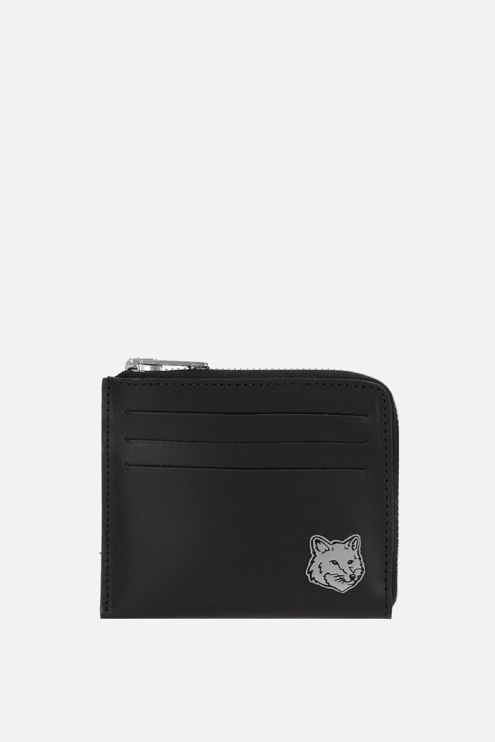 MAISON KITSUNÉ porta carte con zip Fox Head in pelle liscia