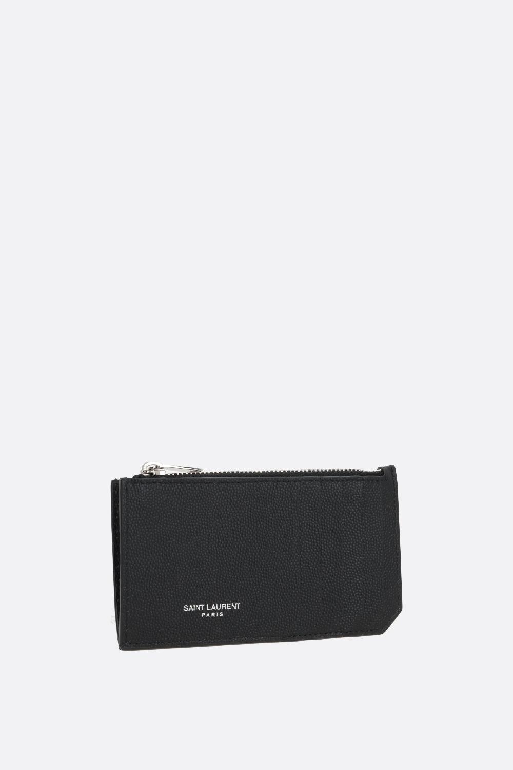 SAINT LAURENT Porta Carte Con Zip Fragments In Pelle Grain De Poudre