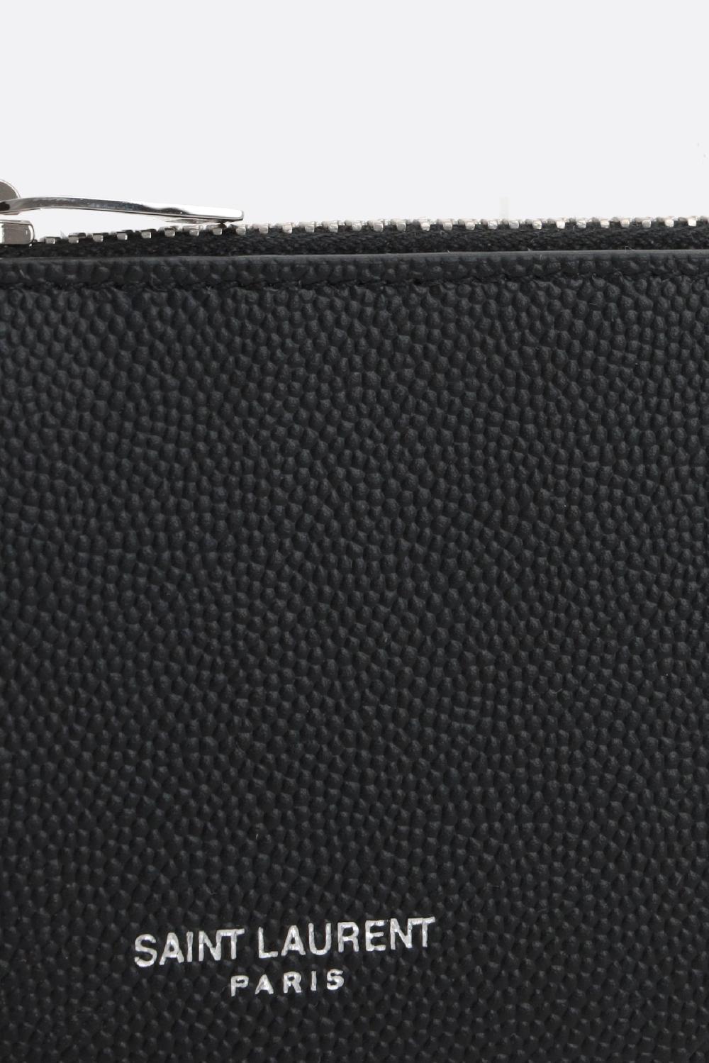 SAINT LAURENT Porta Carte Con Zip Fragments In Pelle Grain De Poudre