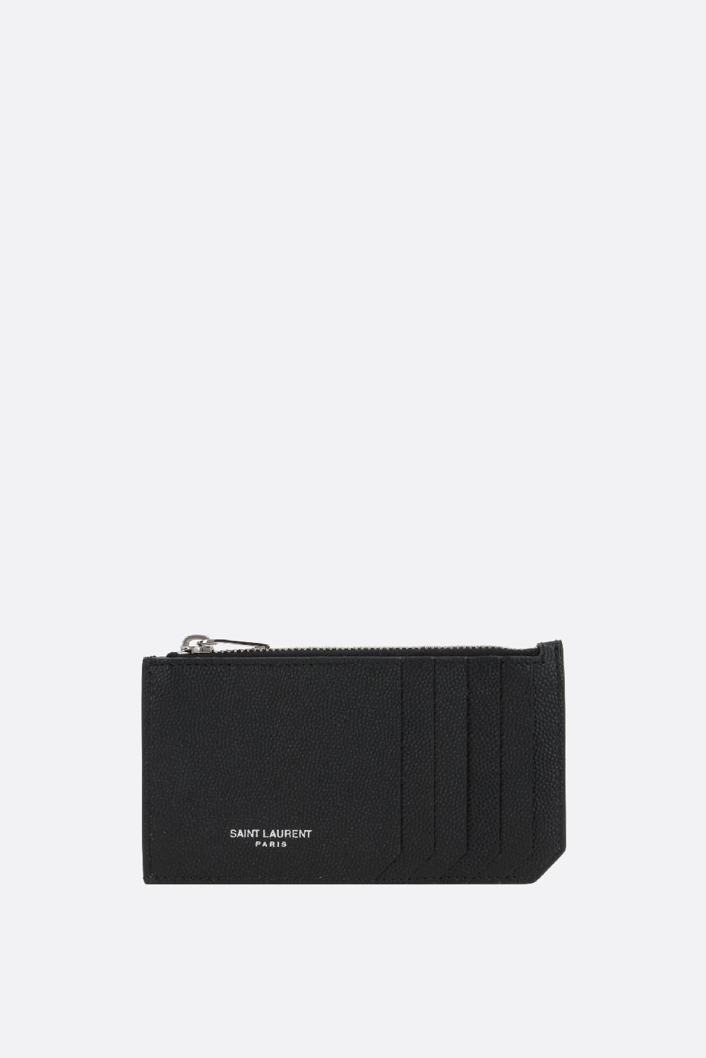 SAINT LAURENT porta carte con zip Fragments in pelle Grain de Poudre
