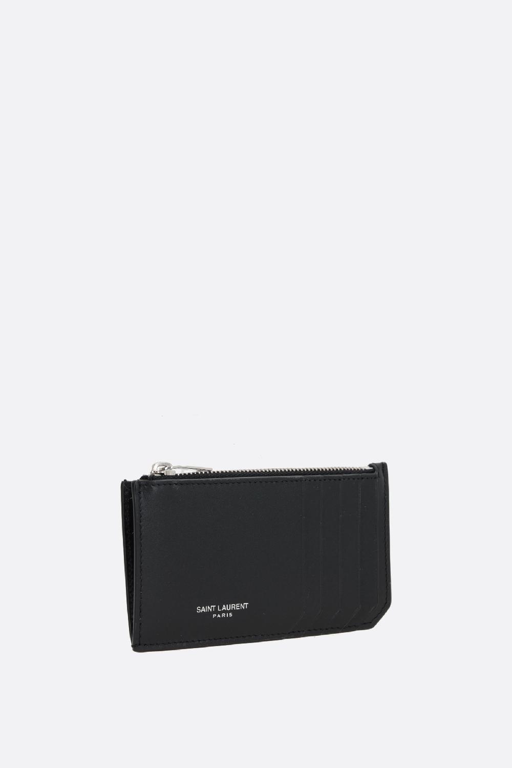 SAINT LAURENT Porta Carte Con Zip Fragments In Pelle Liscia
