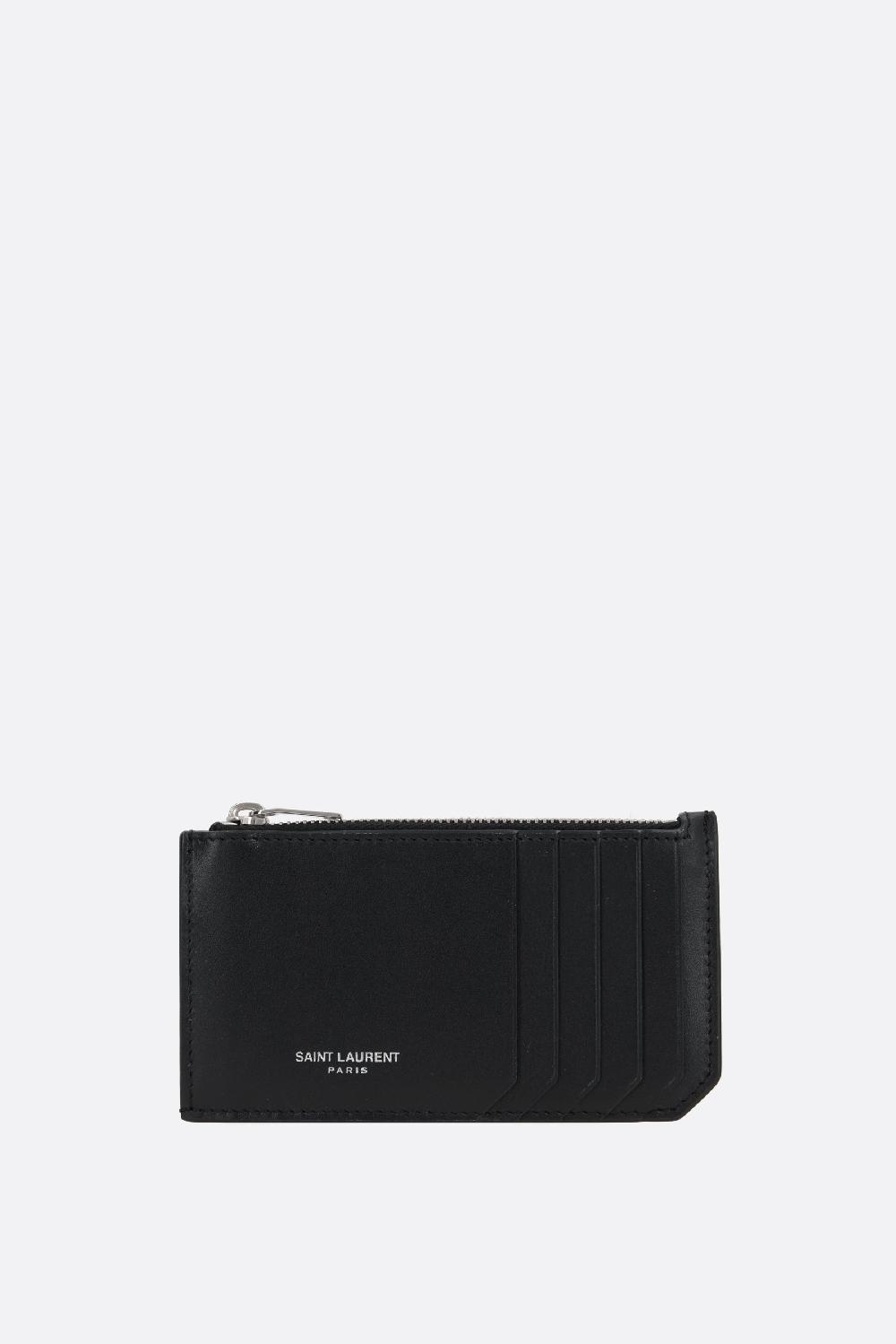 SAINT LAURENT porta carte con zip Fragments in pelle liscia