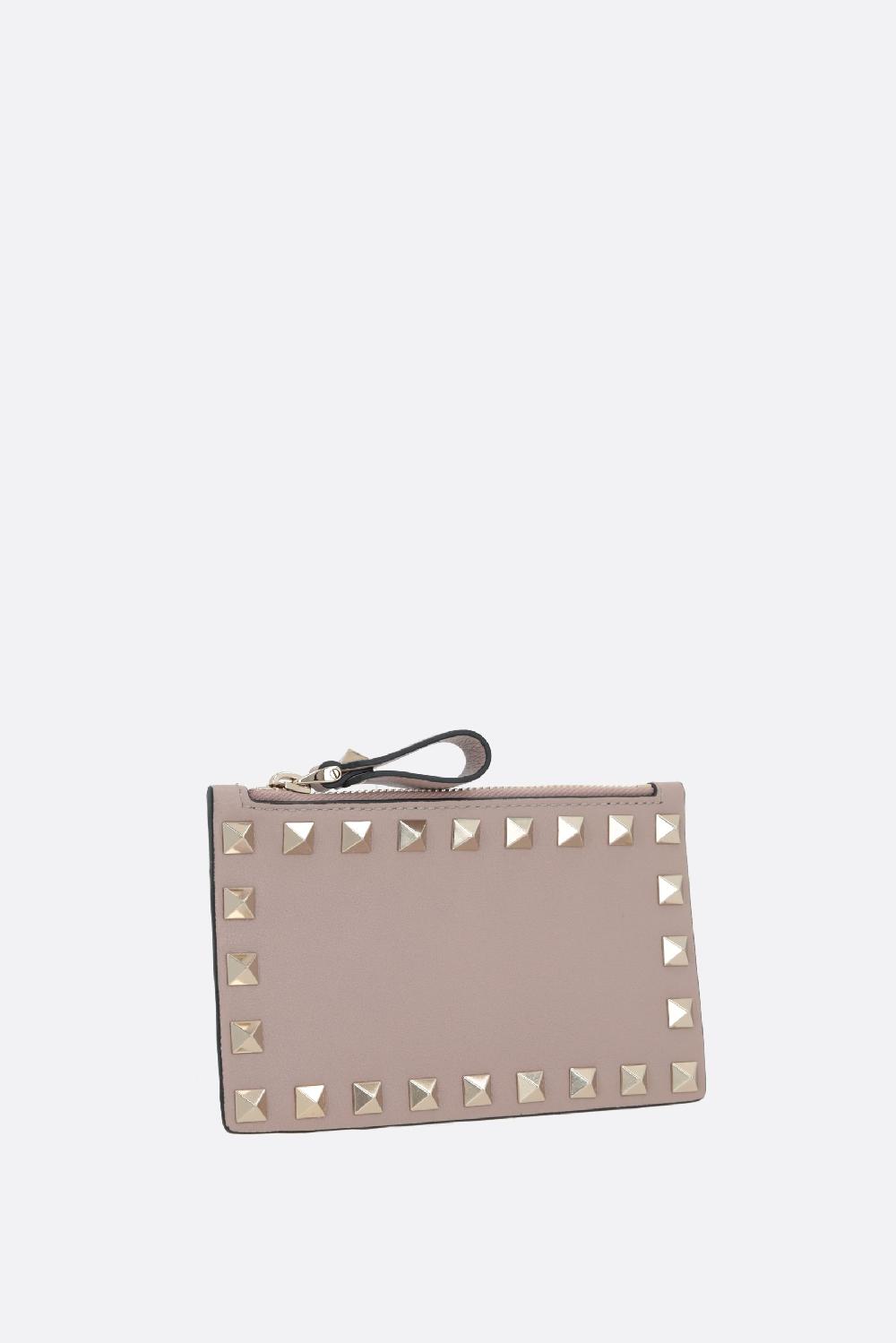 VALENTINO GARAVANI Porta Carte Con Zip Rockstud In Pelle Liscia
