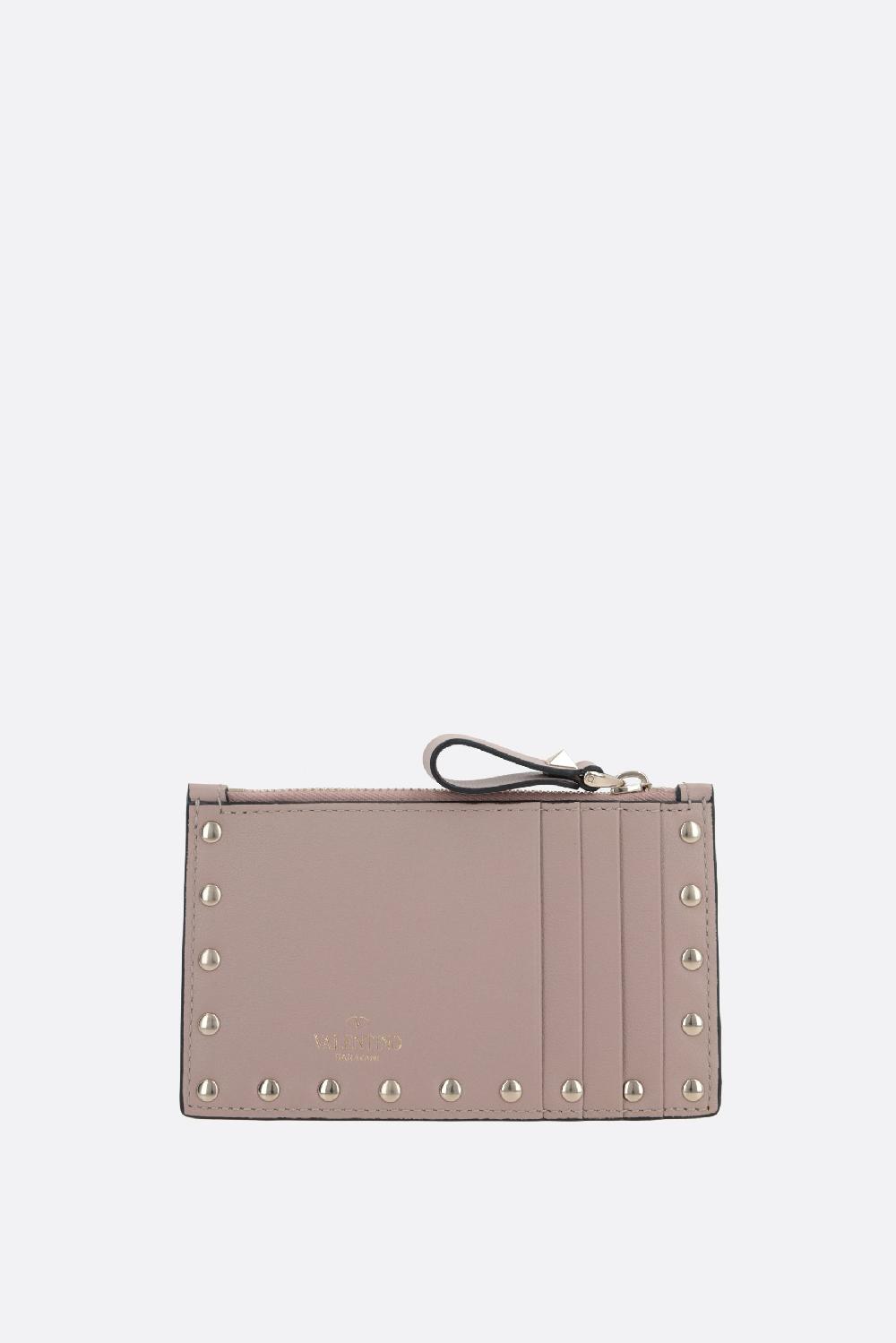VALENTINO GARAVANI Porta Carte Con Zip Rockstud In Pelle Liscia