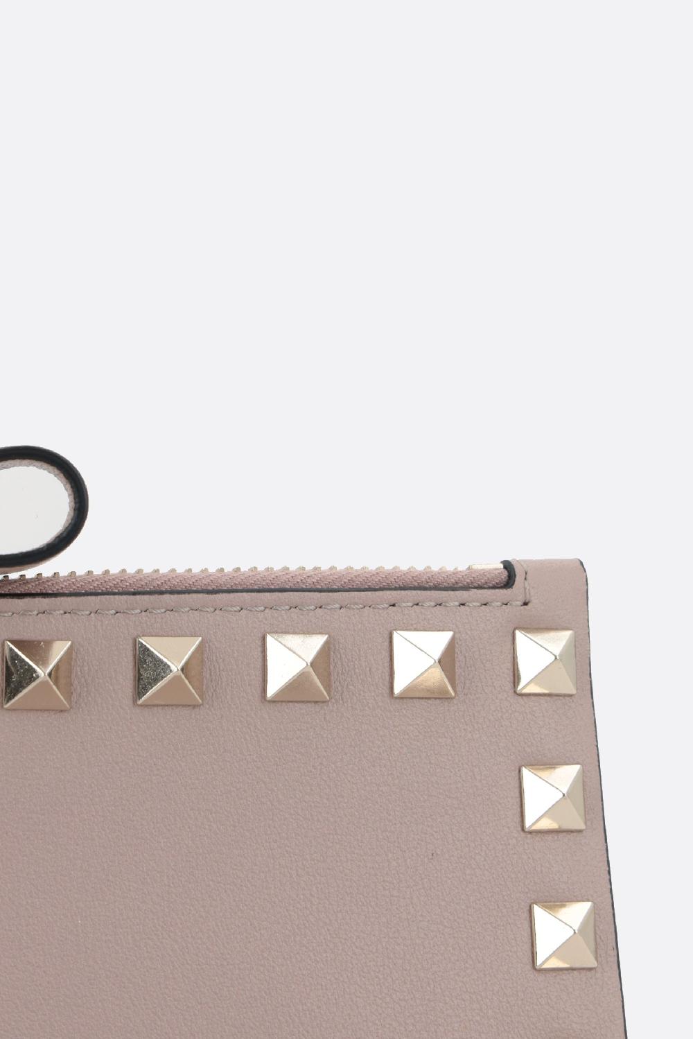 VALENTINO GARAVANI Porta Carte Con Zip Rockstud In Pelle Liscia