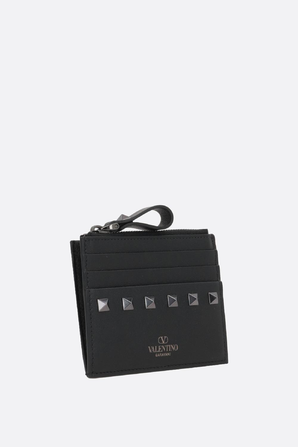 VALENTINO GARAVANI Porta Carte Con Zip Rockstud In Pelle Liscia