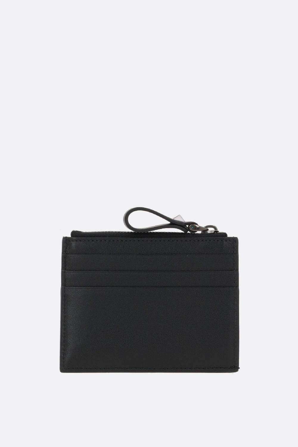 VALENTINO GARAVANI Porta Carte Con Zip Rockstud In Pelle Liscia