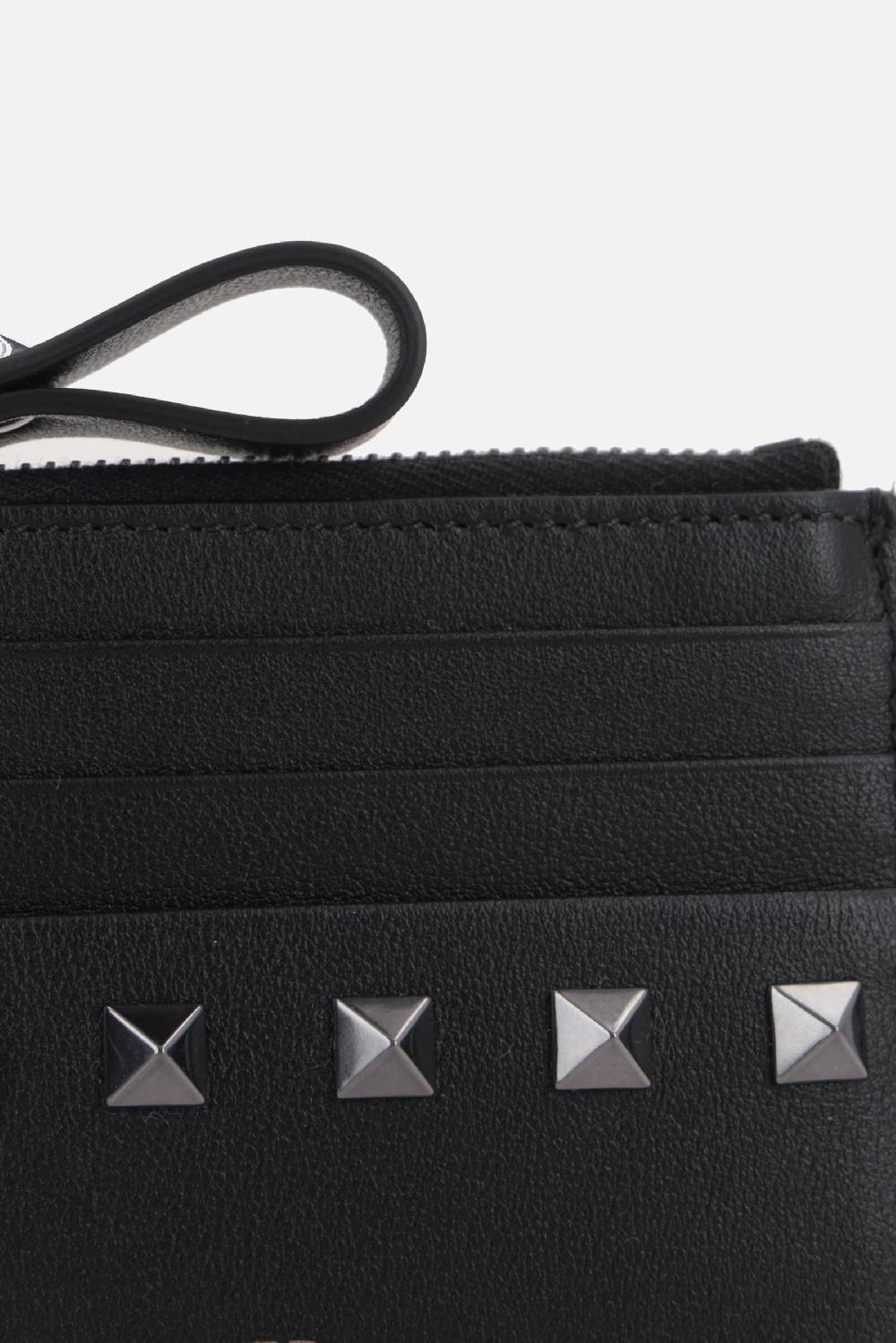 VALENTINO GARAVANI Porta Carte Con Zip Rockstud In Pelle Liscia