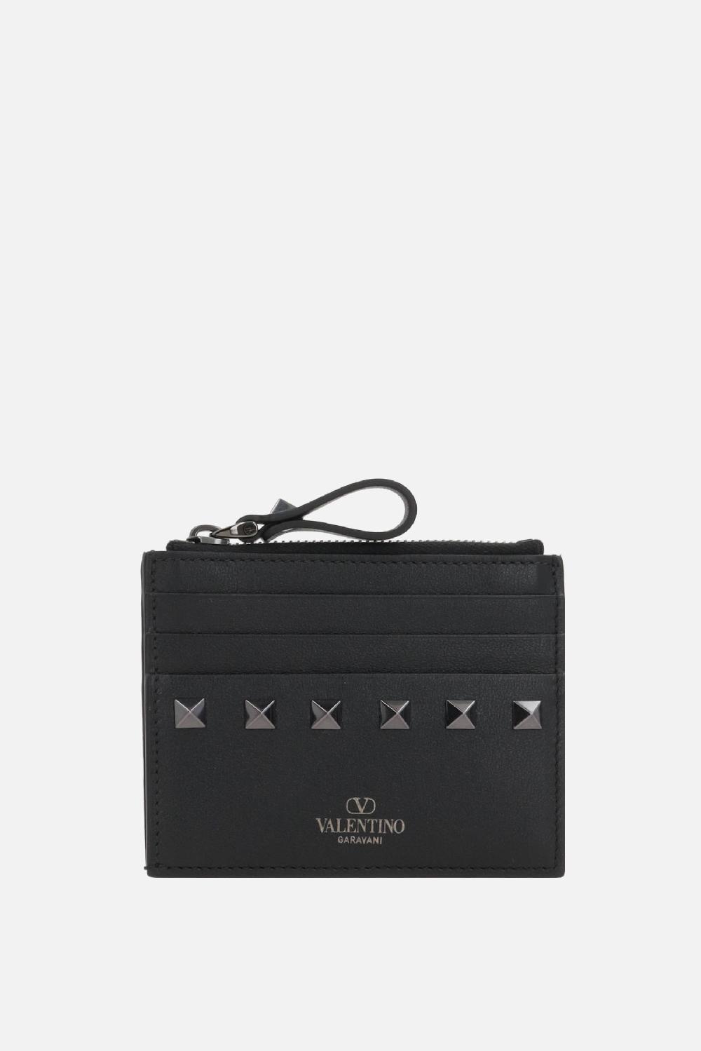 VALENTINO GARAVANI porta carte con zip Rockstud in pelle liscia