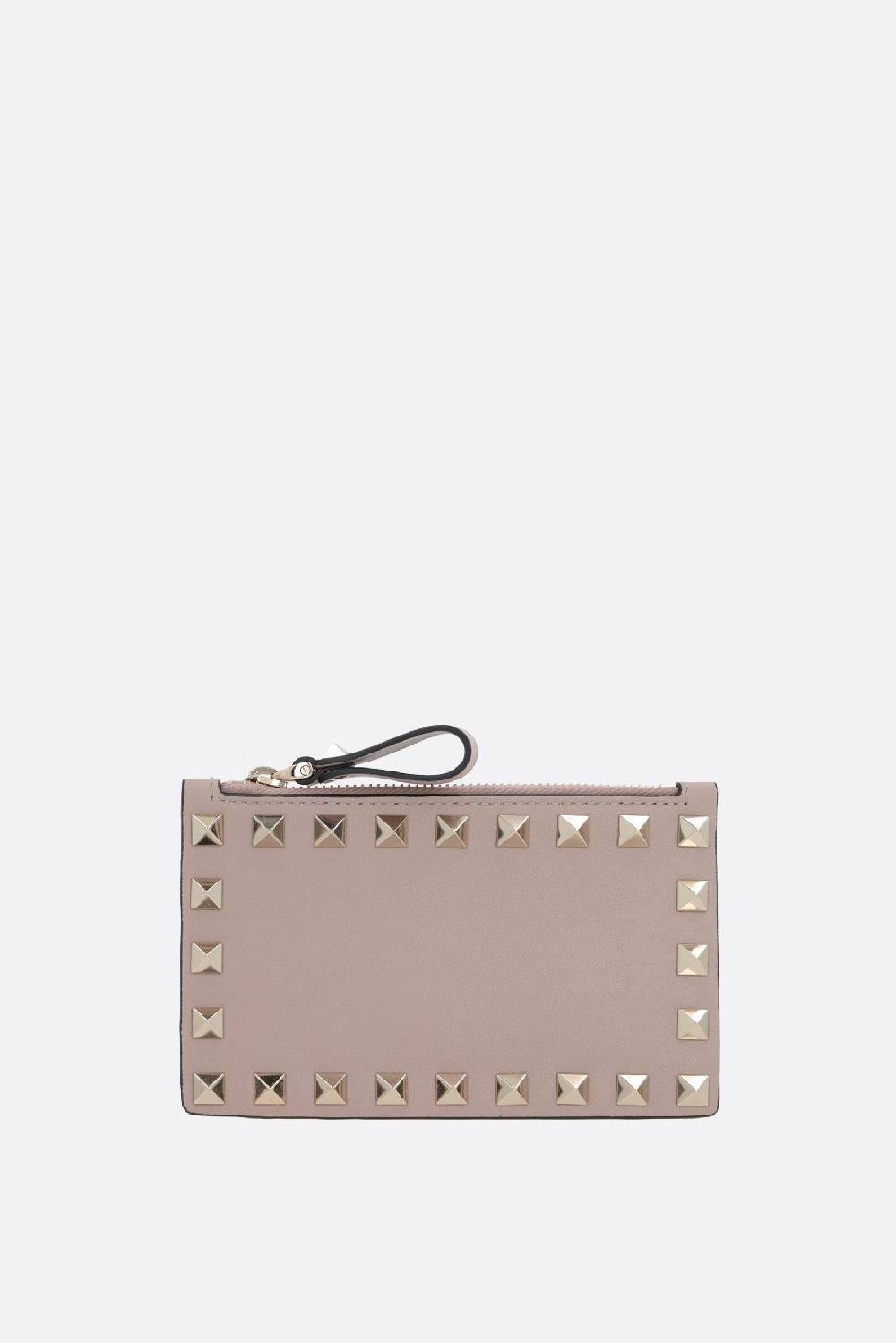 VALENTINO GARAVANI porta carte con zip Rockstud in pelle liscia