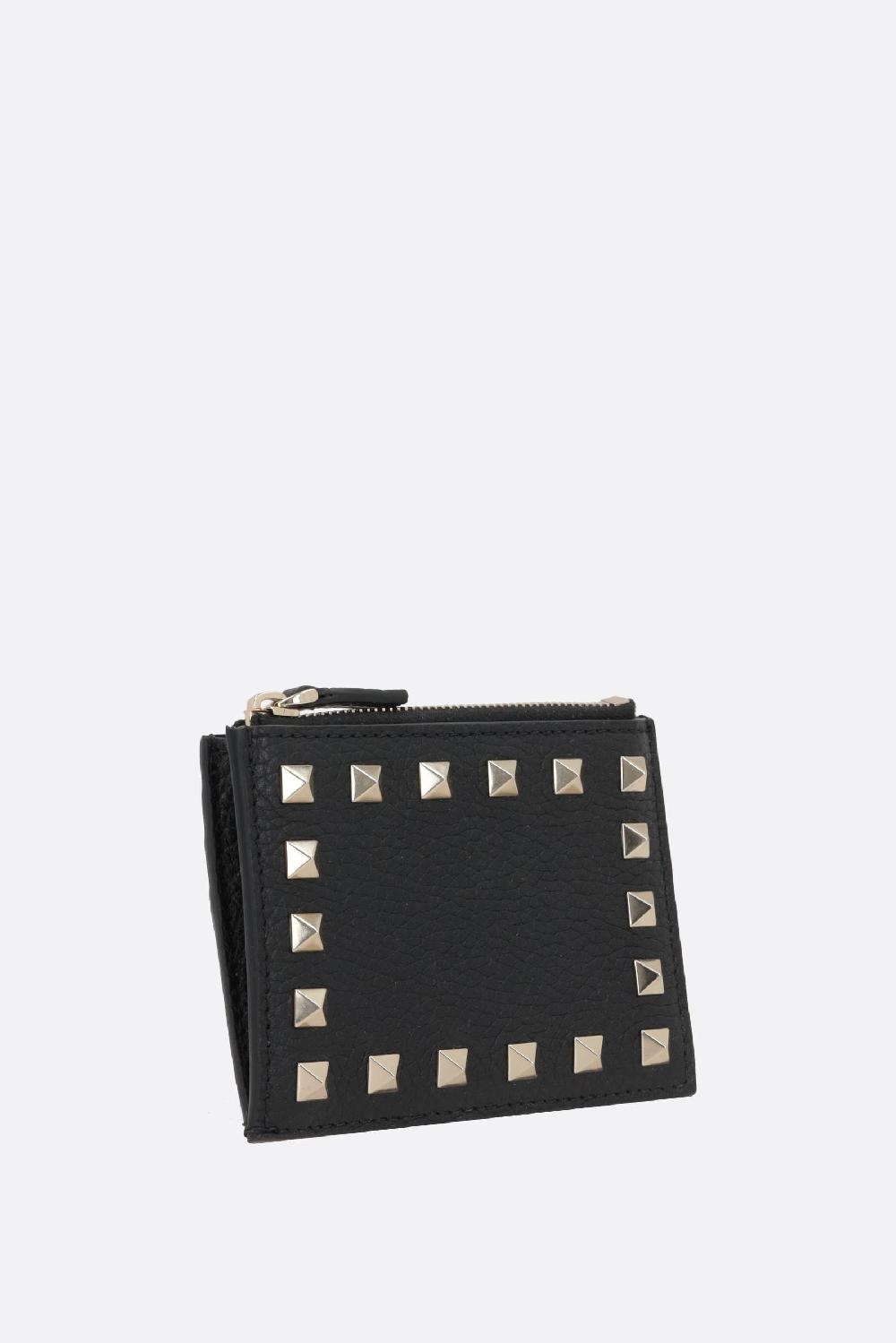 VALENTINO GARAVANI Porta Carte Con Zip Rockstud In Pelle Martellata