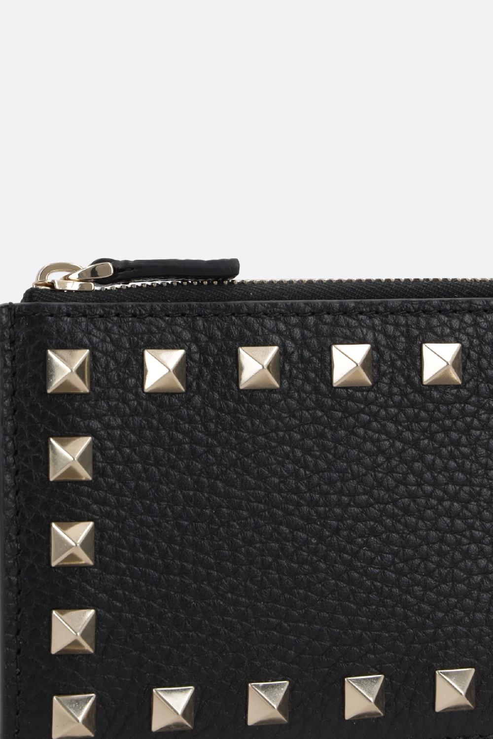 VALENTINO GARAVANI Porta Carte Con Zip Rockstud In Pelle Martellata