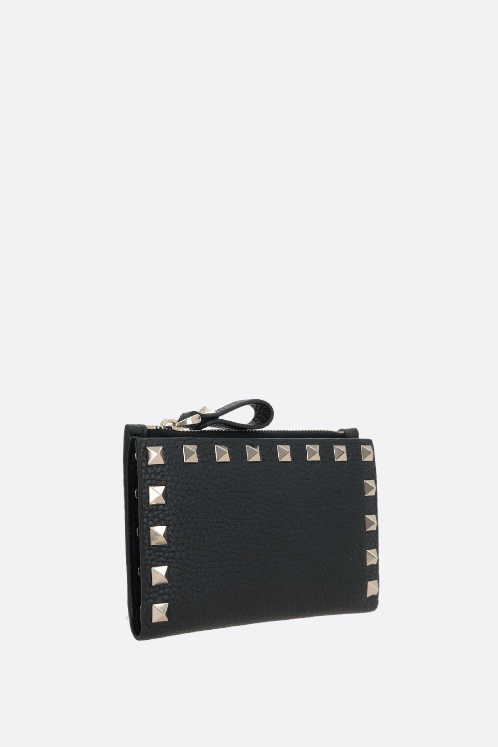 VALENTINO GARAVANI Porta Carte Con Zip Rockstud In Pelle Martellata