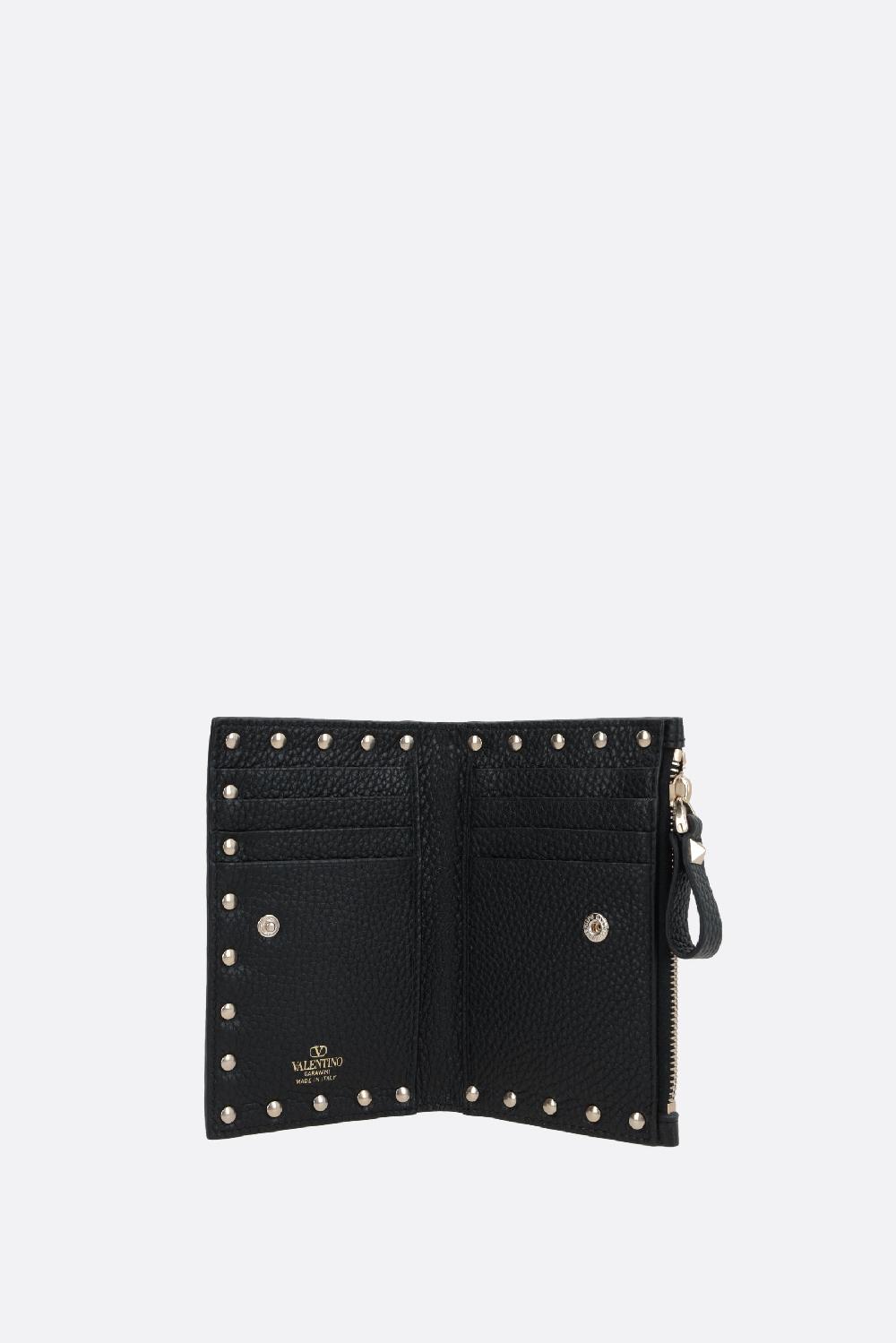 VALENTINO GARAVANI Porta Carte Con Zip Rockstud In Pelle Martellata