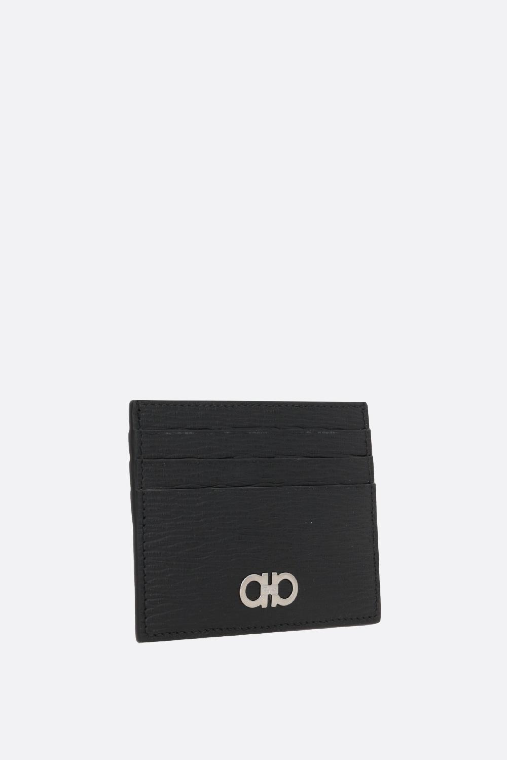 FERRAGAMO Porta Carte Gancini In Pelle Texturizzata E Liscia