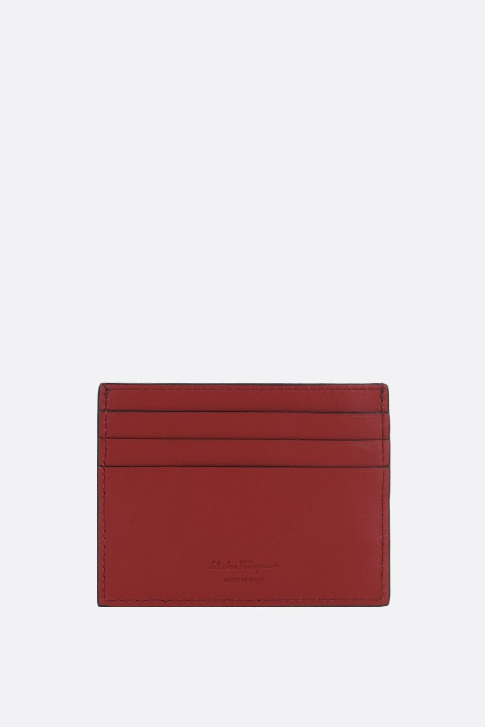 FERRAGAMO Porta Carte Gancini In Pelle Texturizzata E Liscia