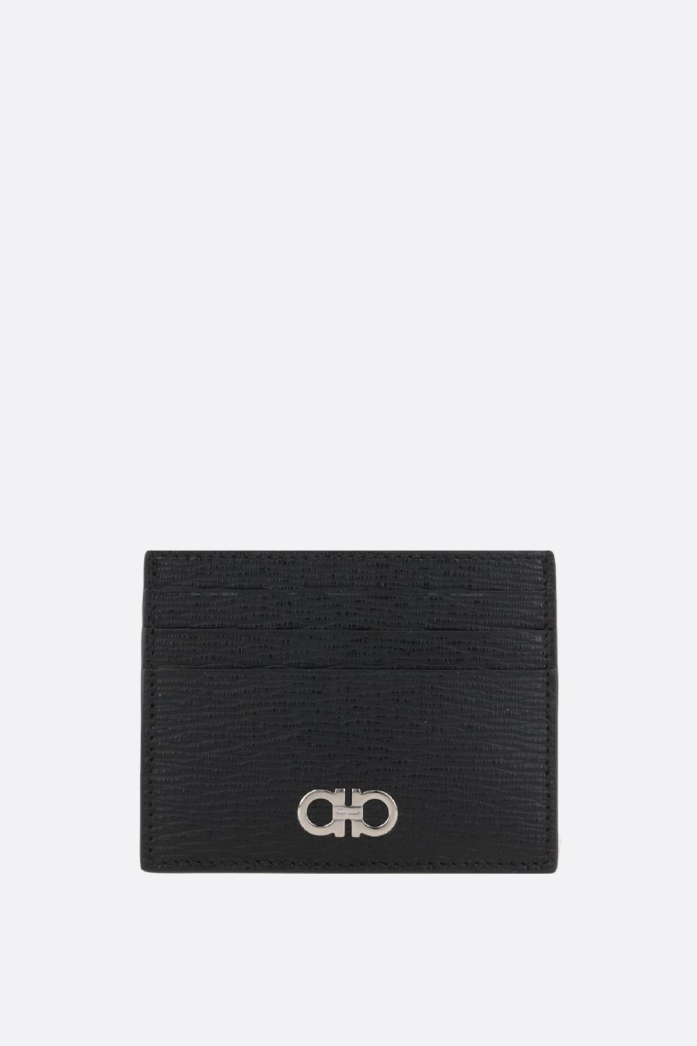 FERRAGAMO porta carte Gancini in pelle texturizzata e liscia