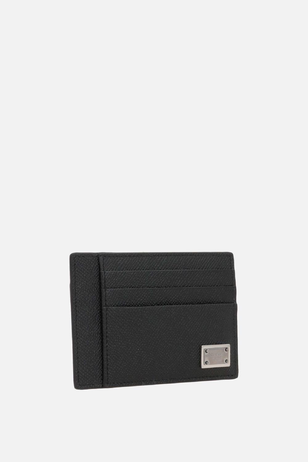 DOLCE & GABBANA Porta Carte In Pelle Dauphine Con Placca Logo