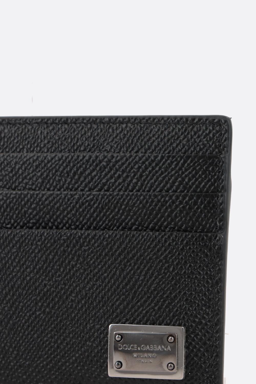 DOLCE & GABBANA Porta Carte In Pelle Dauphine Con Placca Logo