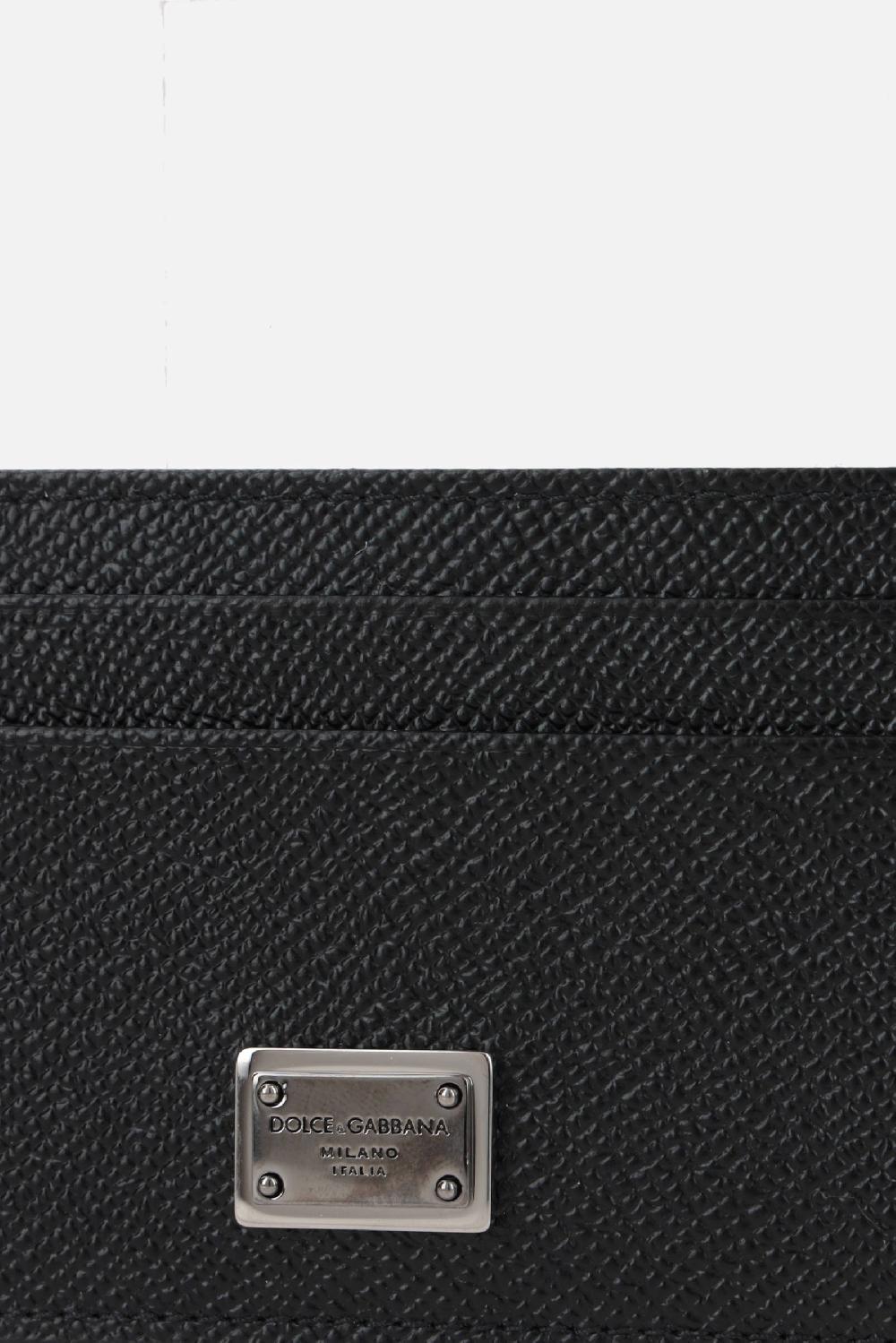 DOLCE & GABBANA Porta Carte In Pelle Dauphine Con Placca Logo