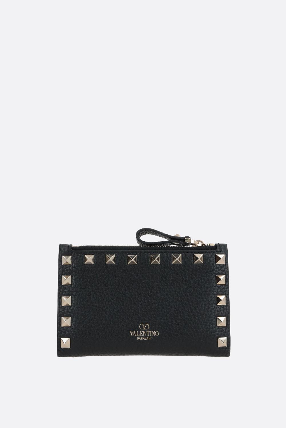 VALENTINO GARAVANI Porta Carte Rockstud In Pelle Martellata
