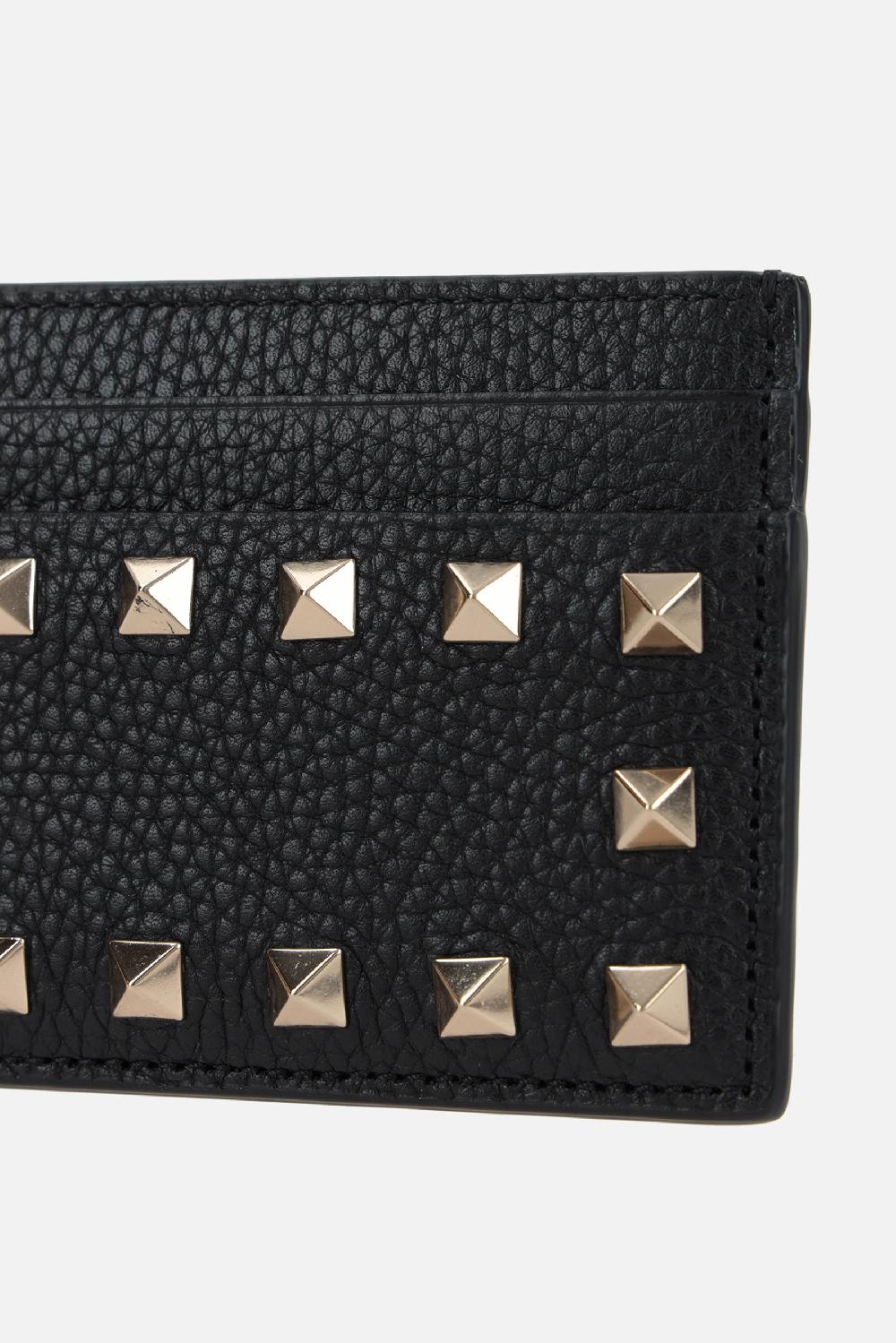 VALENTINO GARAVANI Portacarte Rockstud In Pelle Martellata