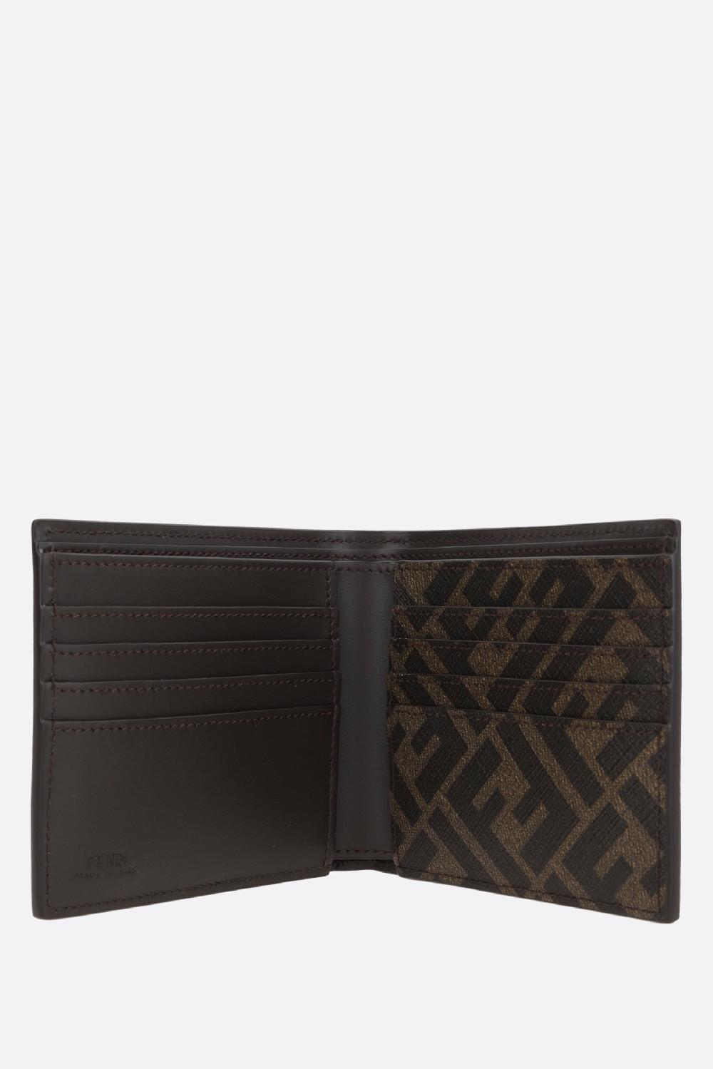 FENDI Portafogli Billfold In Pelle Liscia E Canvas Resinato