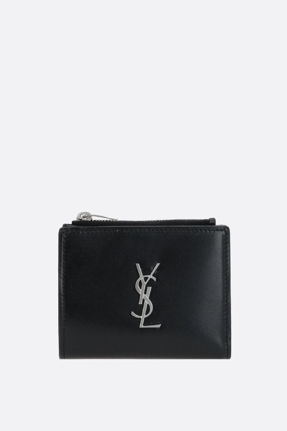 SAINT LAURENT portafogli compatto Cassandre in pelle liscia