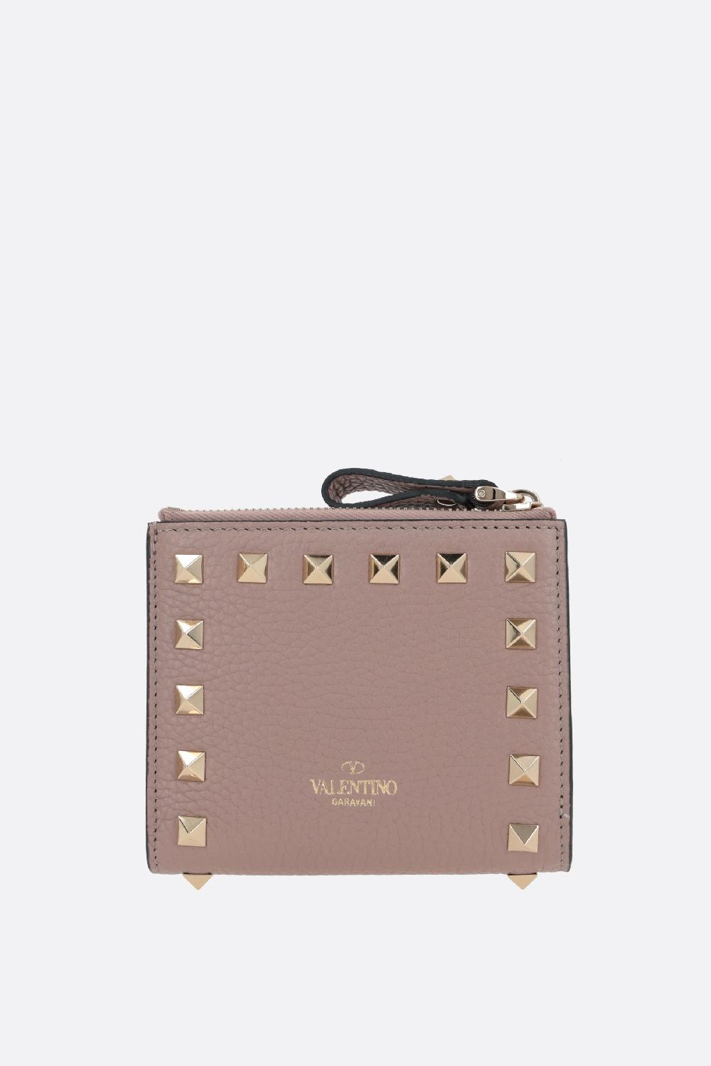 VALENTINO GARAVANI Portafogli Compatto Rockstud In Pelle Martellata