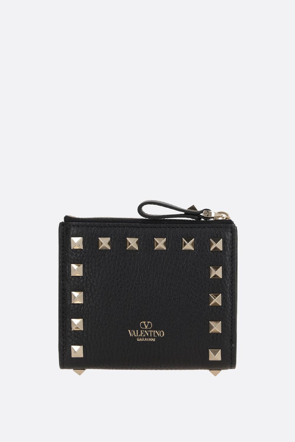 VALENTINO GARAVANI Portafogli Compatto Rockstud In Pelle Martellata