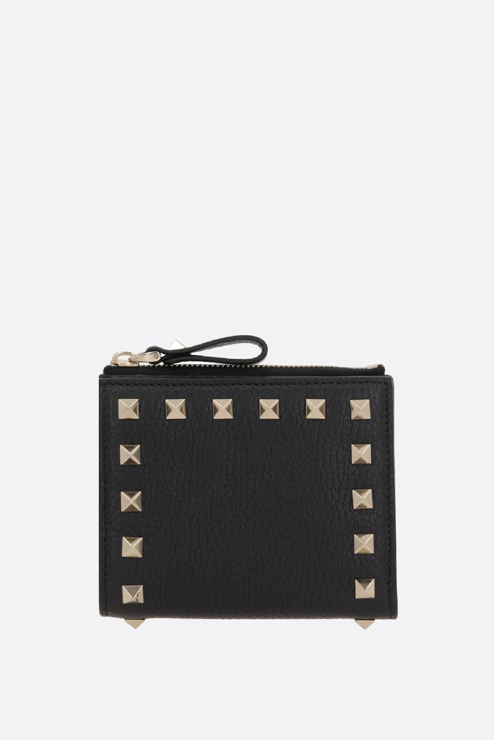 VALENTINO GARAVANI portafogli compatto Rockstud in pelle martellata