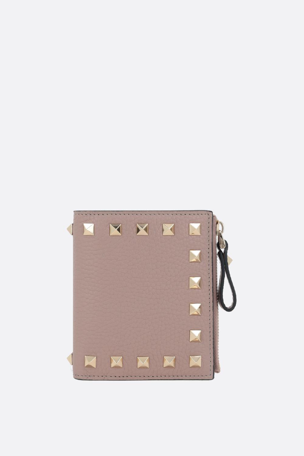 VALENTINO GARAVANI portafogli compatto Rockstud in pelle martellata