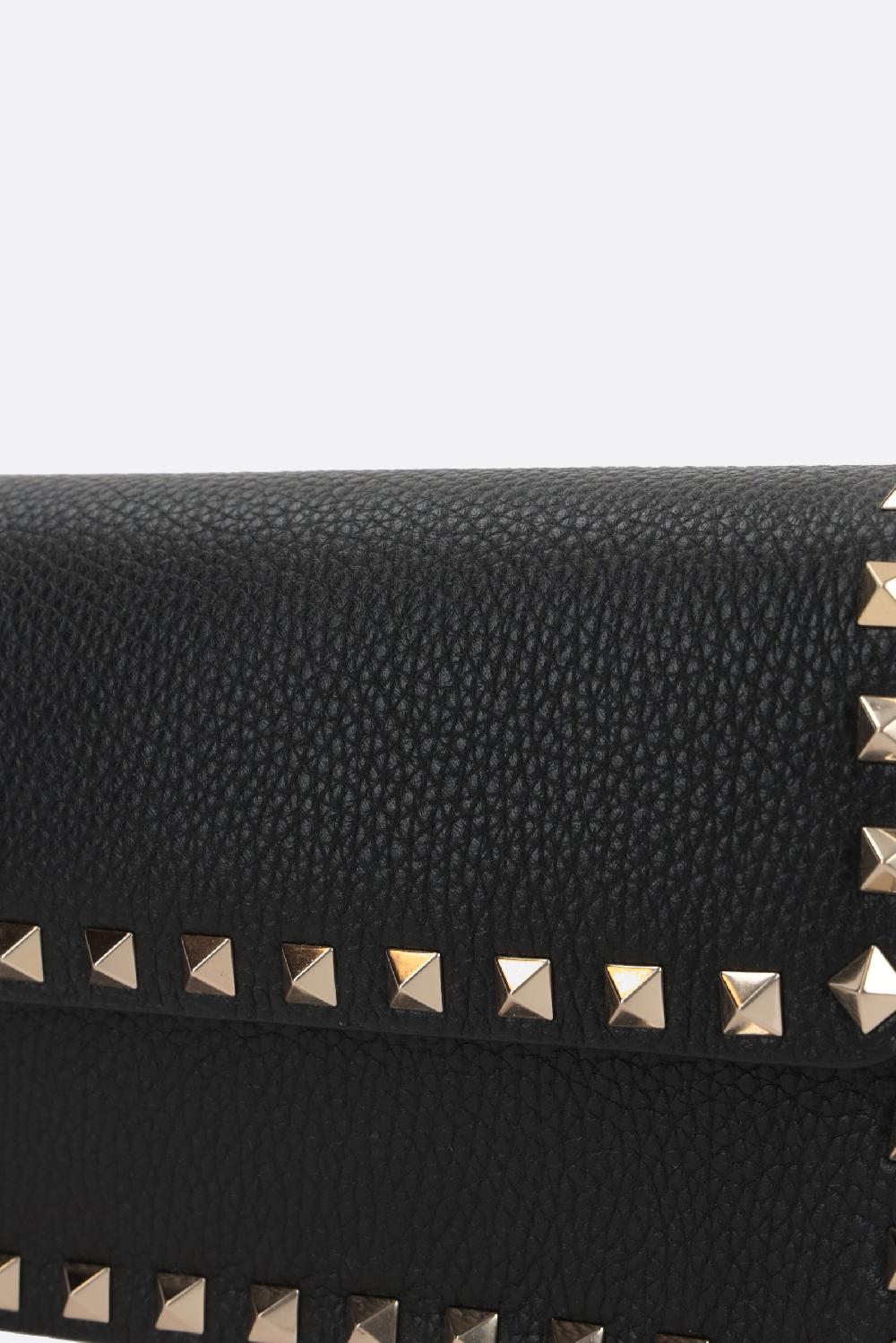 VALENTINO GARAVANI Portafogli Con Catena Rockstud In Pelle Martellata