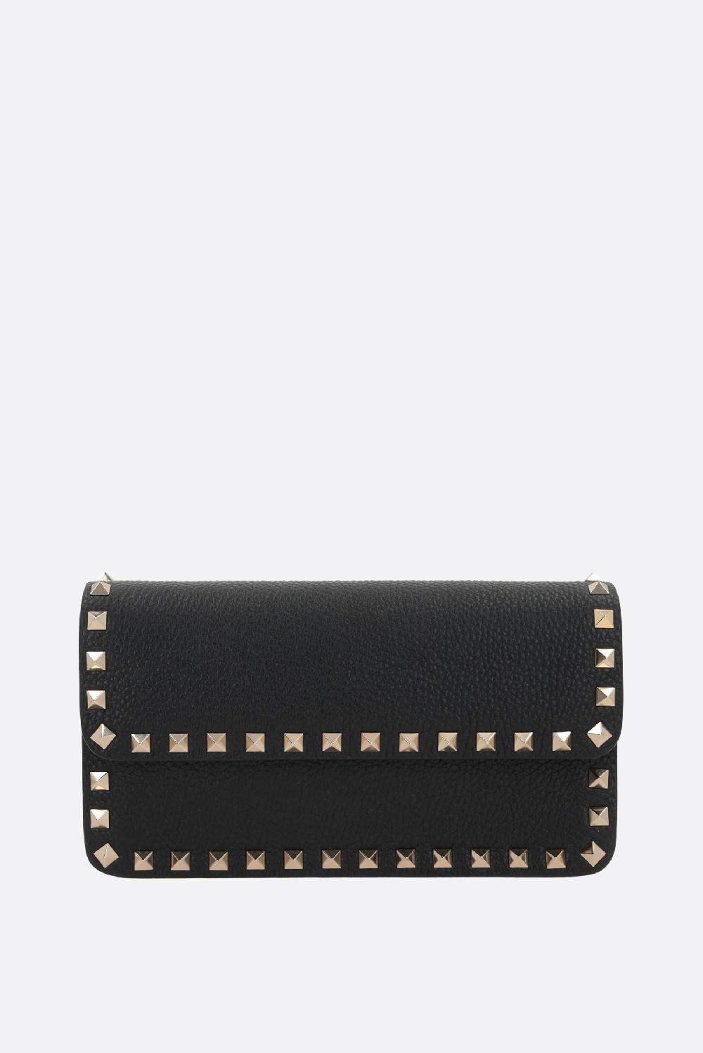 VALENTINO GARAVANI portafogli con catena Rockstud in pelle martellata