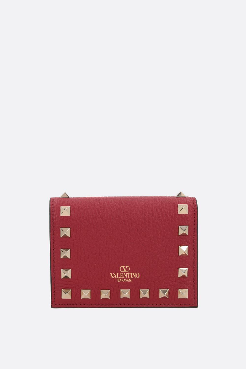 VALENTINO GARAVANI Portafogli French-flap Rockstud In Pelle Martellata