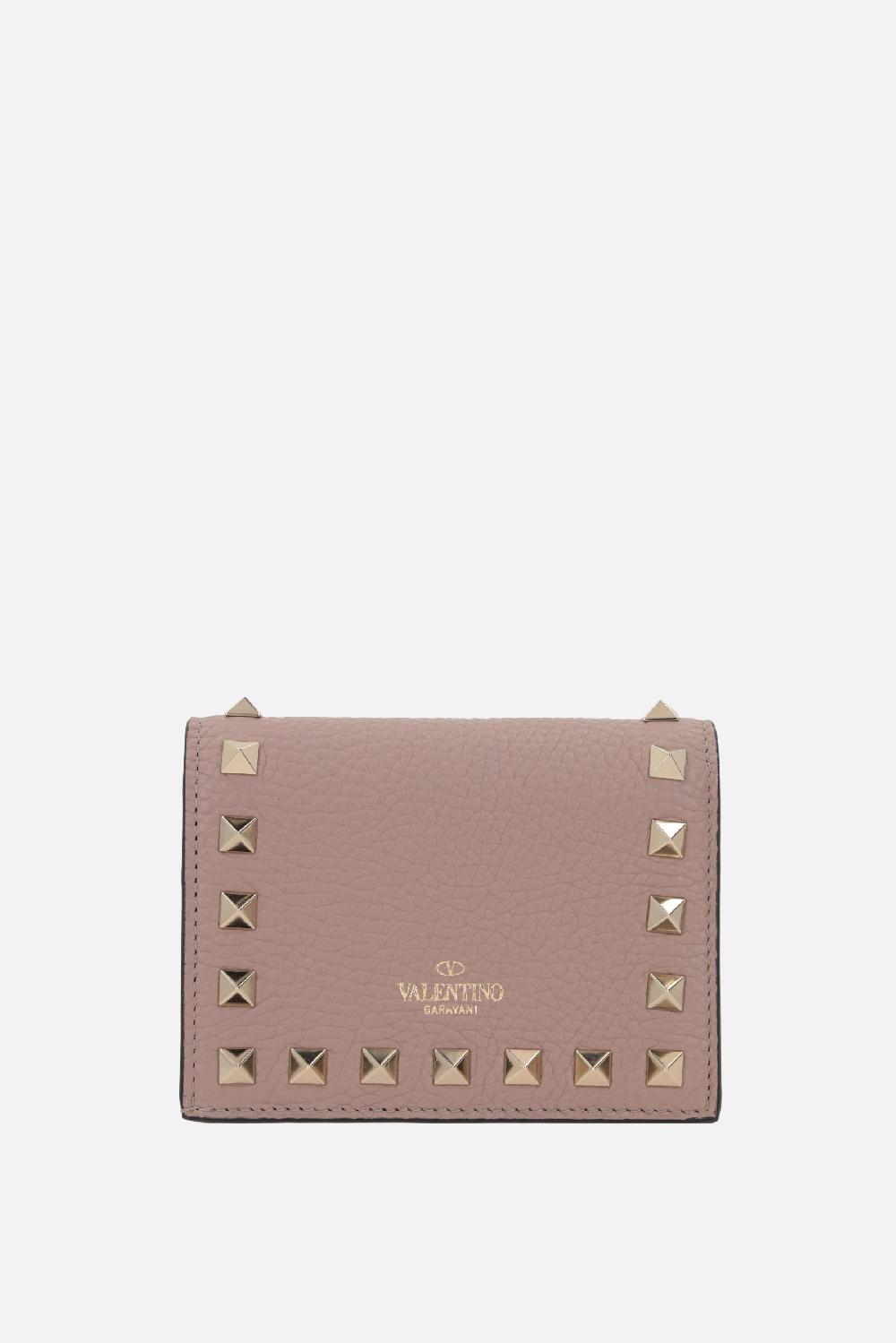 VALENTINO GARAVANI Portafogli French-flap Rockstud In Pelle Martellata