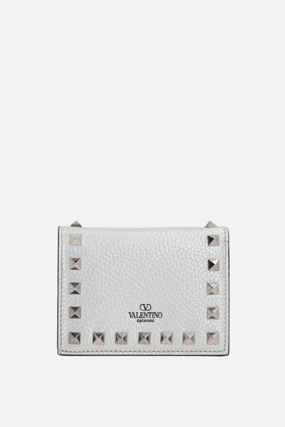VALENTINO GARAVANI Portafogli French-flap Rockstud In Pelle Martellata