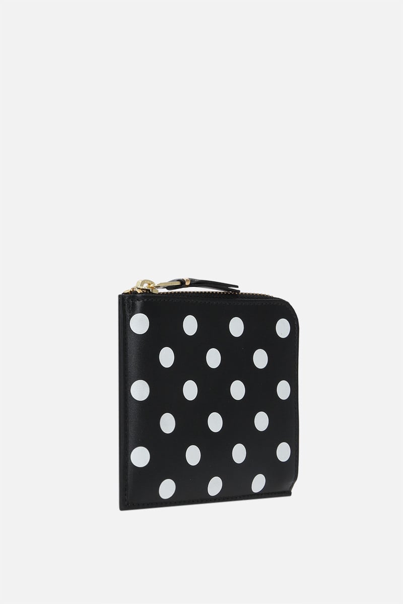 COMME Des GARCONS WALLET Portafogli Half-zip In Pelle Liscia Stampa Pois
