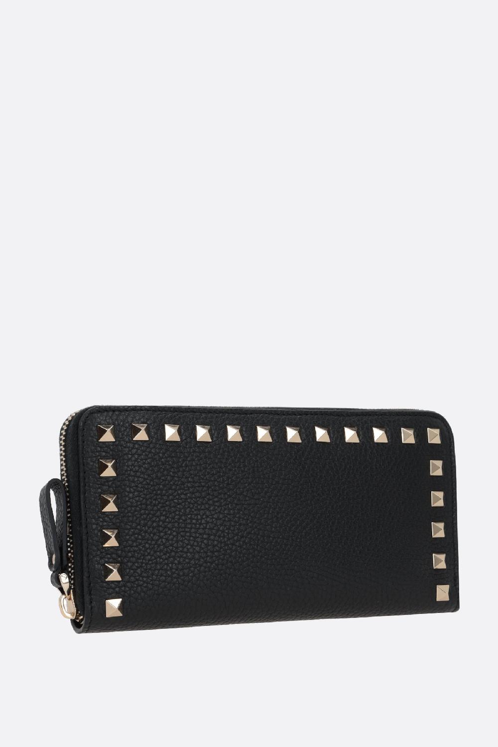 VALENTINO GARAVANI Portafogli Zip-around Rockstud In Pelle Martellata