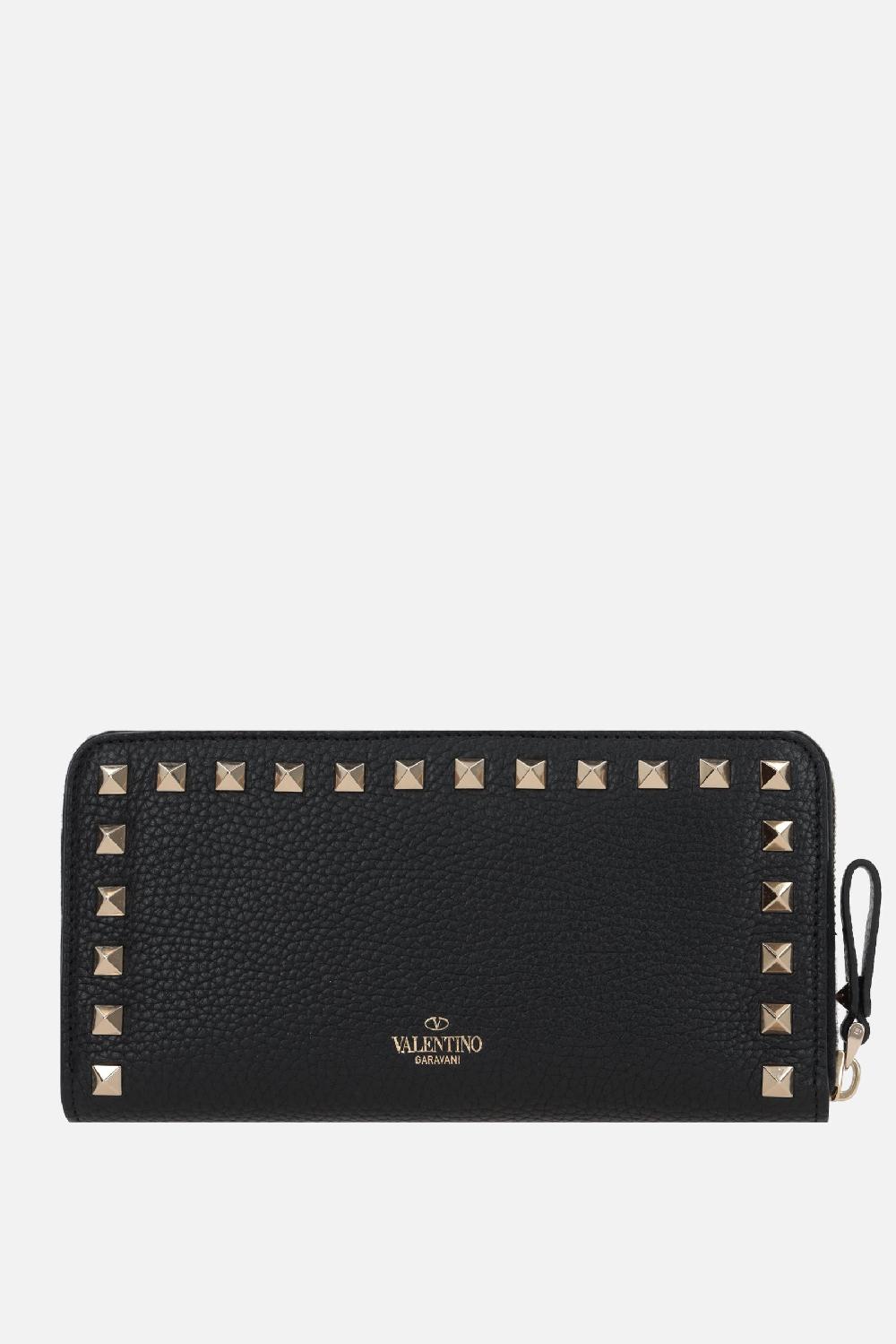 VALENTINO GARAVANI Portafogli Zip-around Rockstud In Pelle Martellata