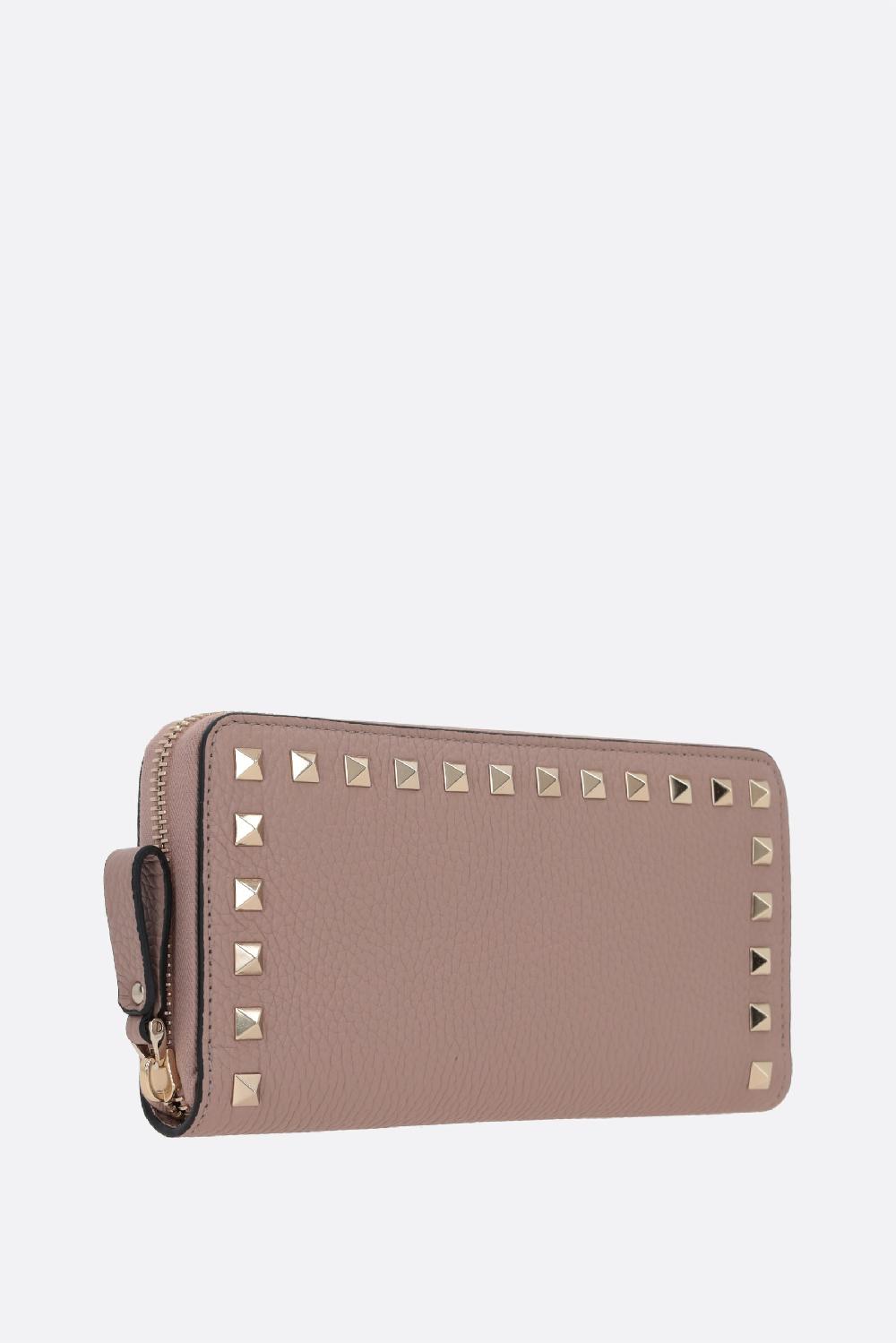 VALENTINO GARAVANI Portafogli Zip-around Rockstud In Pelle Martellata
