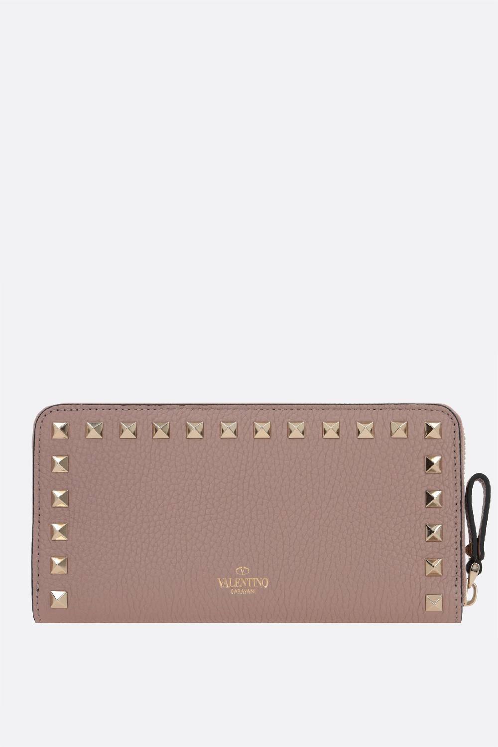 VALENTINO GARAVANI Portafogli Zip-around Rockstud In Pelle Martellata