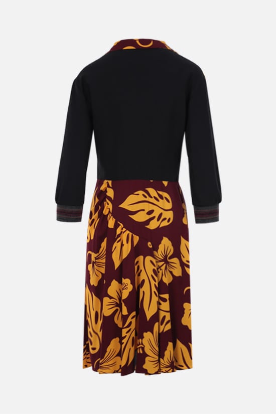 PRADA Abito Midi In Sablé Stampa Hibiscus