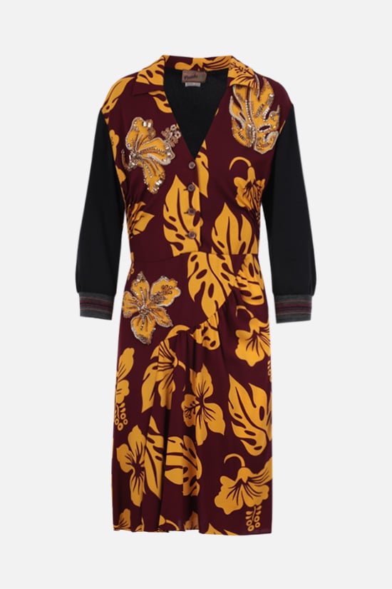 PRADA abito midi in sablé stampa Hibiscus