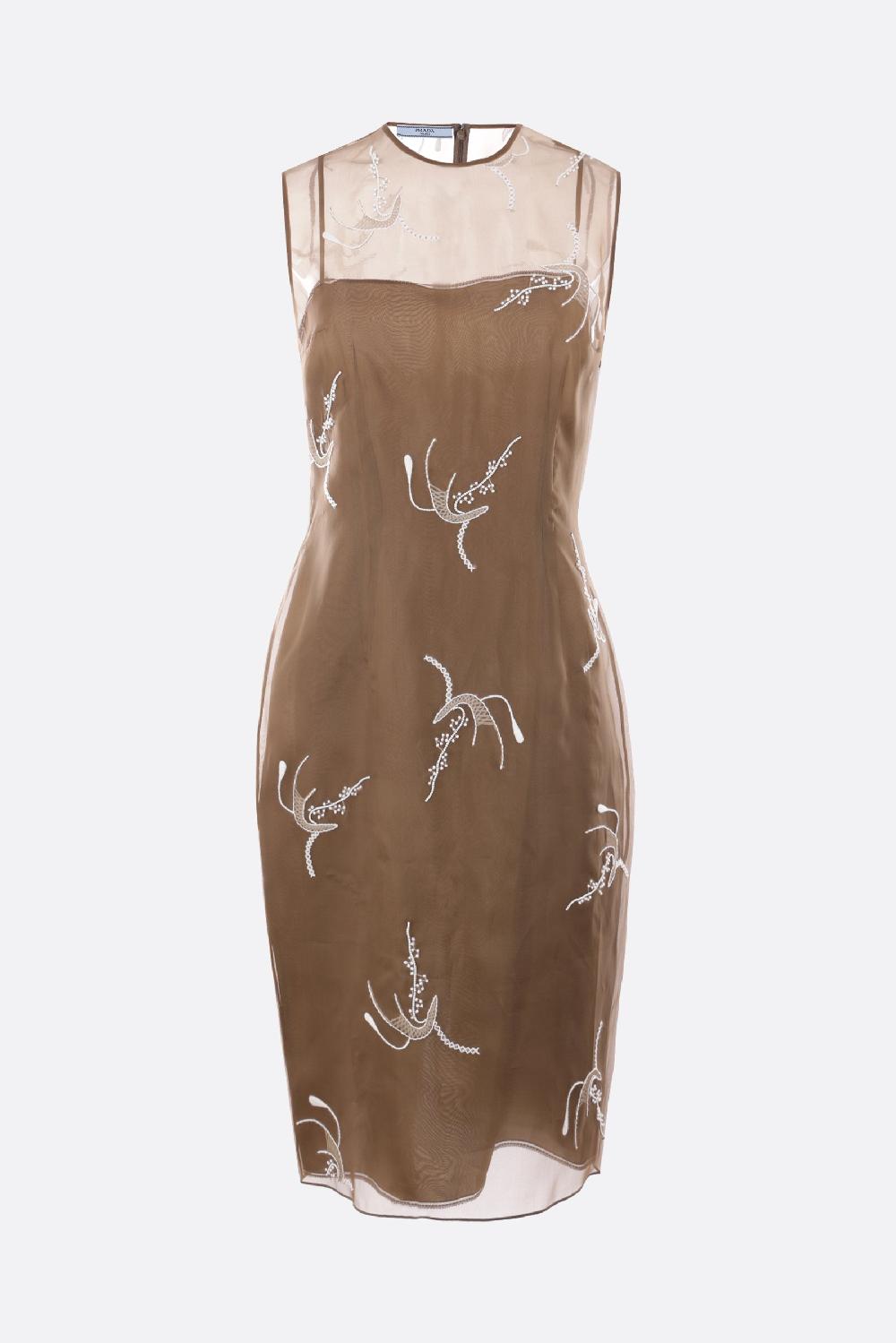 PRADA abito smanicato in organza ricamata