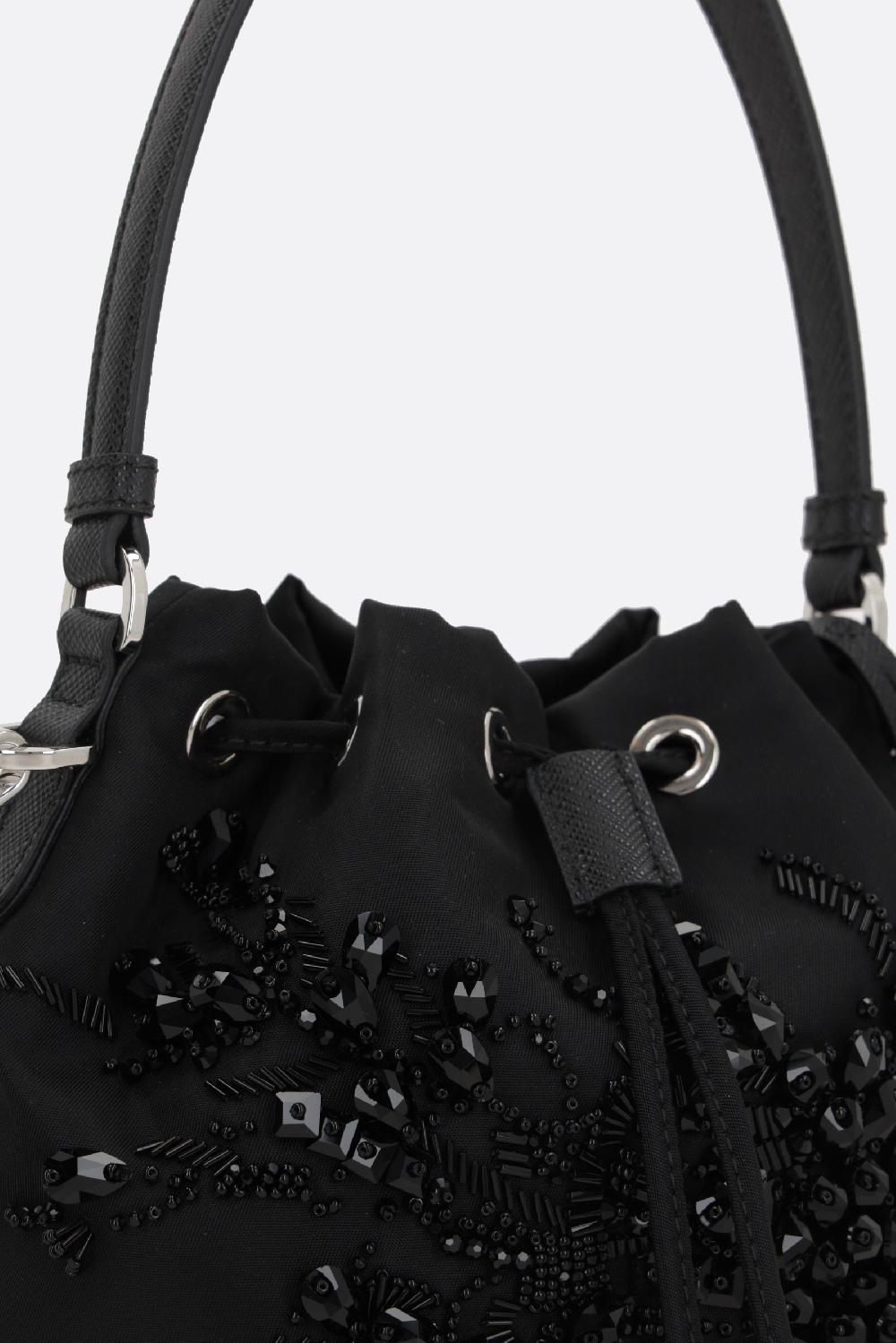 PRADA Borsa A Secchiello In Re-Nylon Con Ricamo