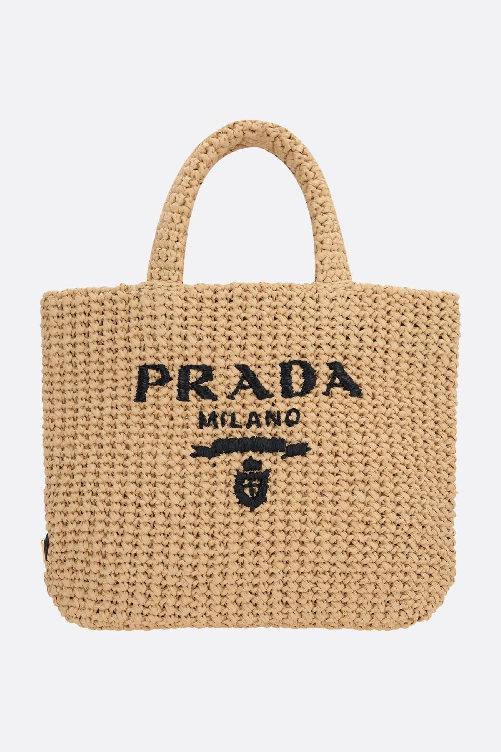 PRADA borsa shopping small in rafia sintetica
