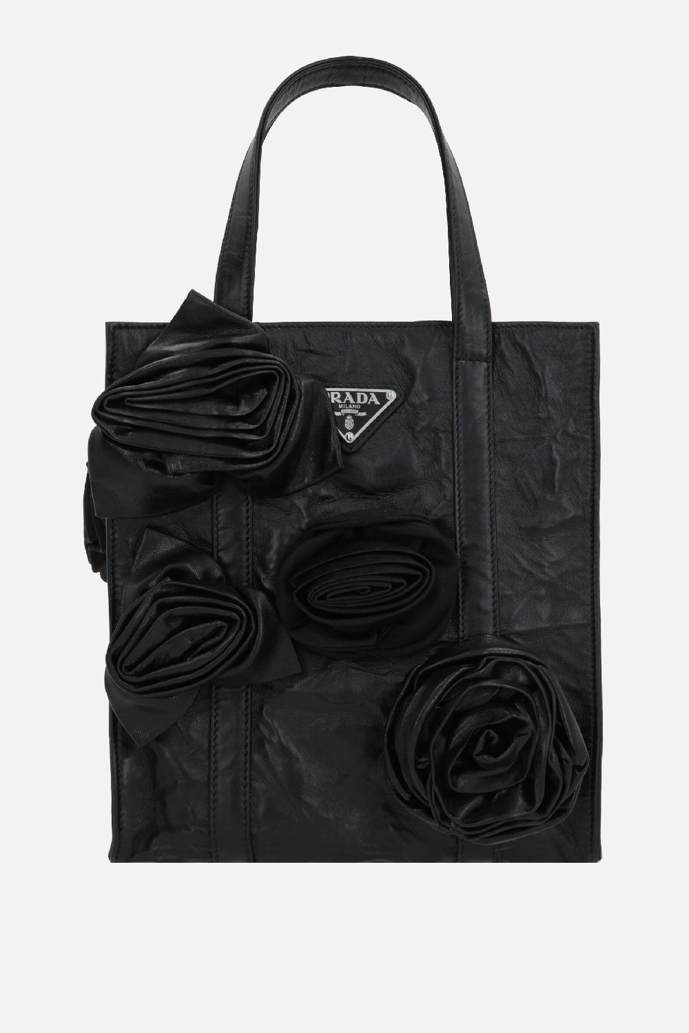 PRADA borsa tote mini in nappa antique con fiori